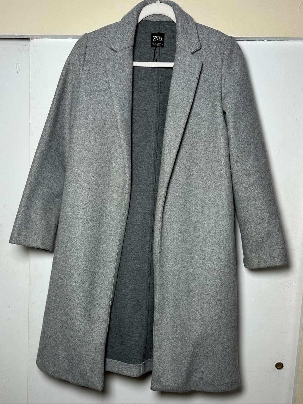 ZARA Gray Open Front Trench Overcoat Blazer Jacket Size S